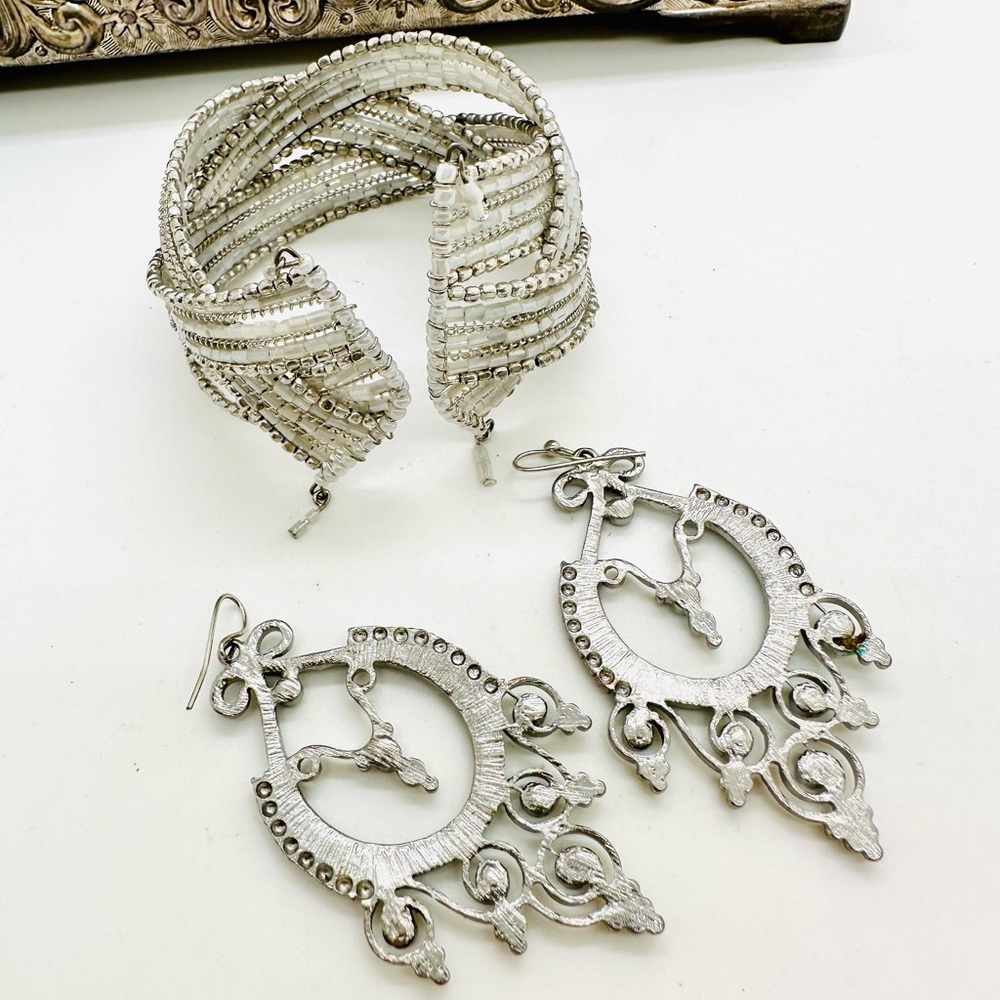 Rhinestone Statement Earrings & Cuff Bracelet - image 5